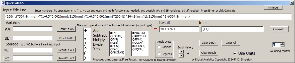 Calculator window with rather large formula